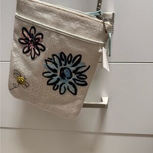 Coach Cream Crossbody Bag with Floral Embroidery